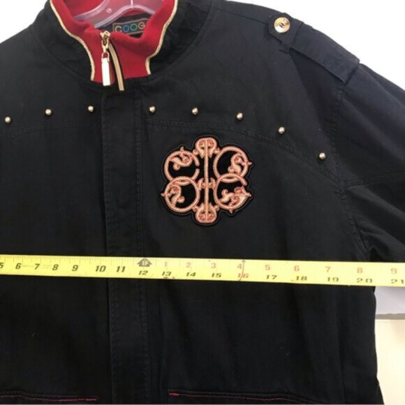 Coogi Vintage Jacket Blazer Cotton Brocade Embroidery Logo Studs Pocket Zip XXL - Picture 14 of 16